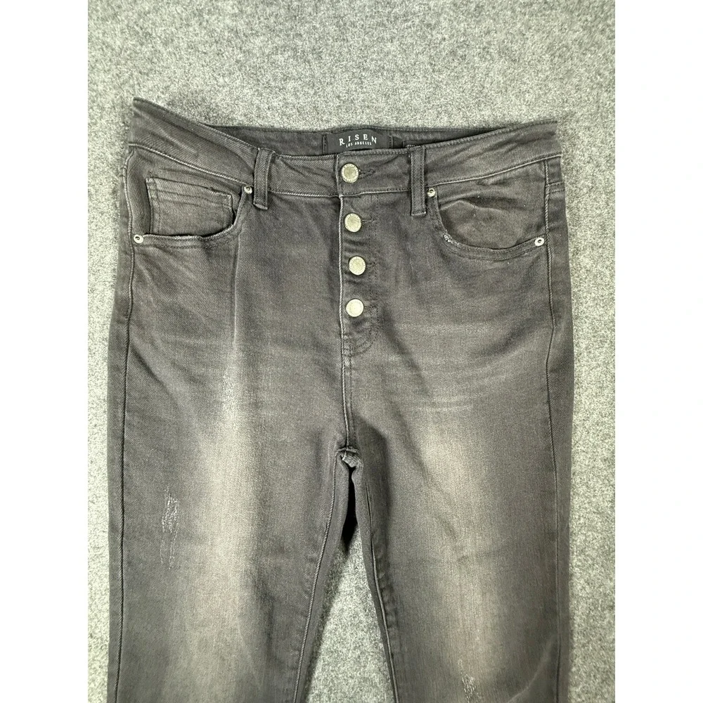 Risen Los Angeles Womens HighRise Button Fly Distressed Skinny Jeans Black 13/31
